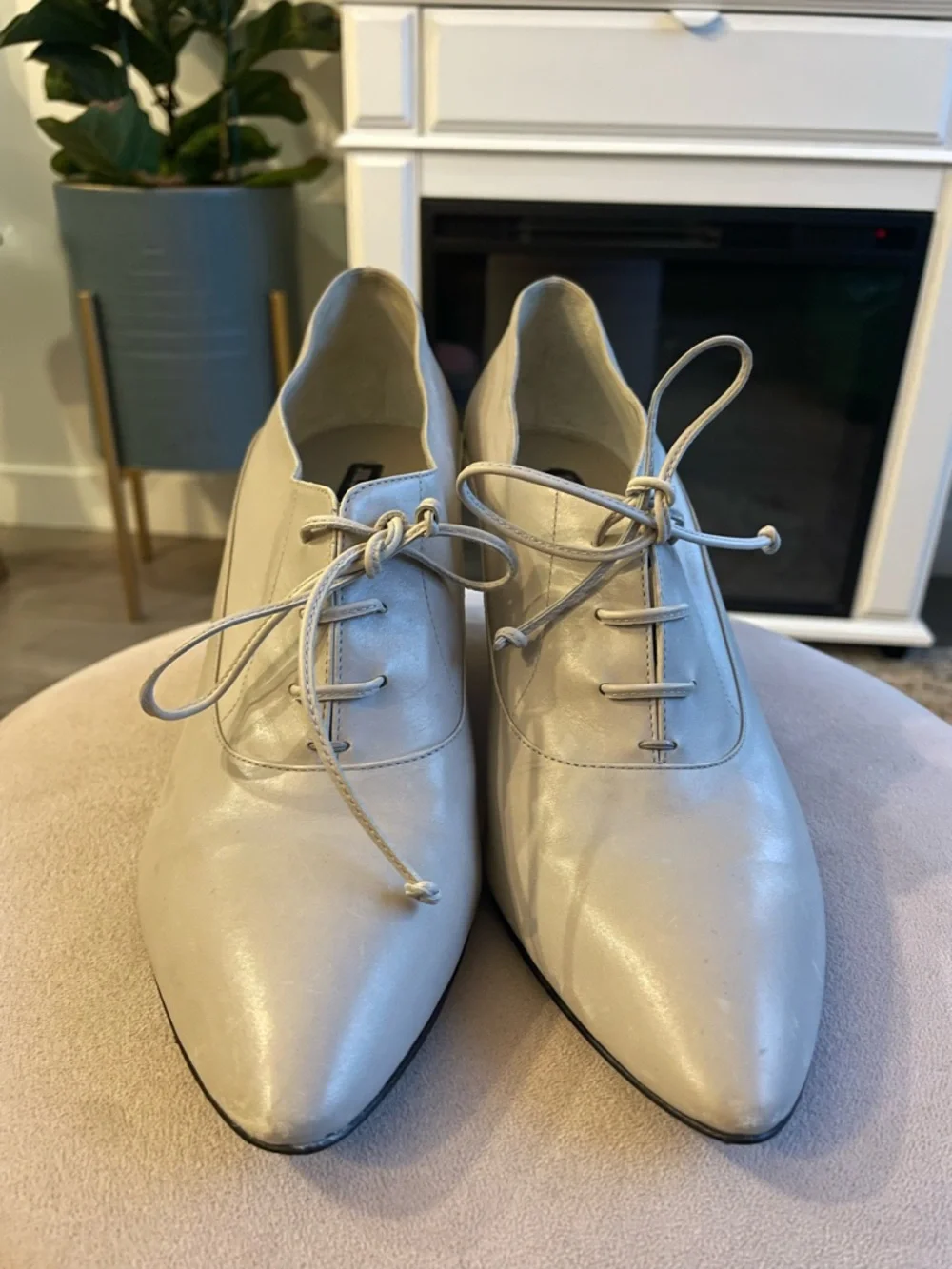 Jil Sander Neutral Beige (Sand) Leather Oxford Wedge Lace-Up Pumps - Picture 3 of 12